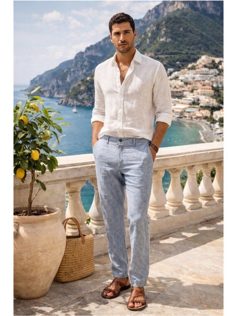 Porter & Ash Blue Chambray Casual Lightweight Linen Pants- 32x30